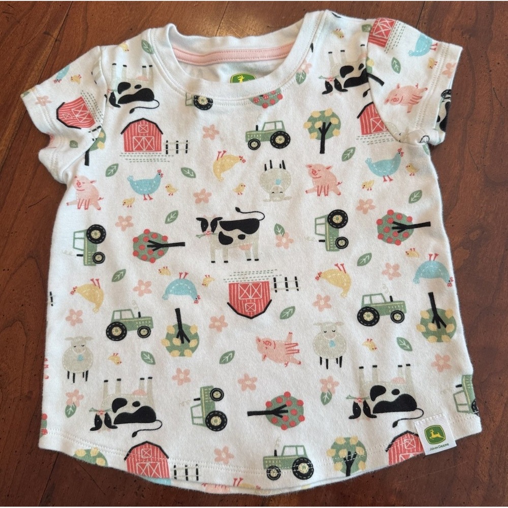 John Deere White Farm Scene Short Sleeve‎ T-Shirt Girls Size 2T